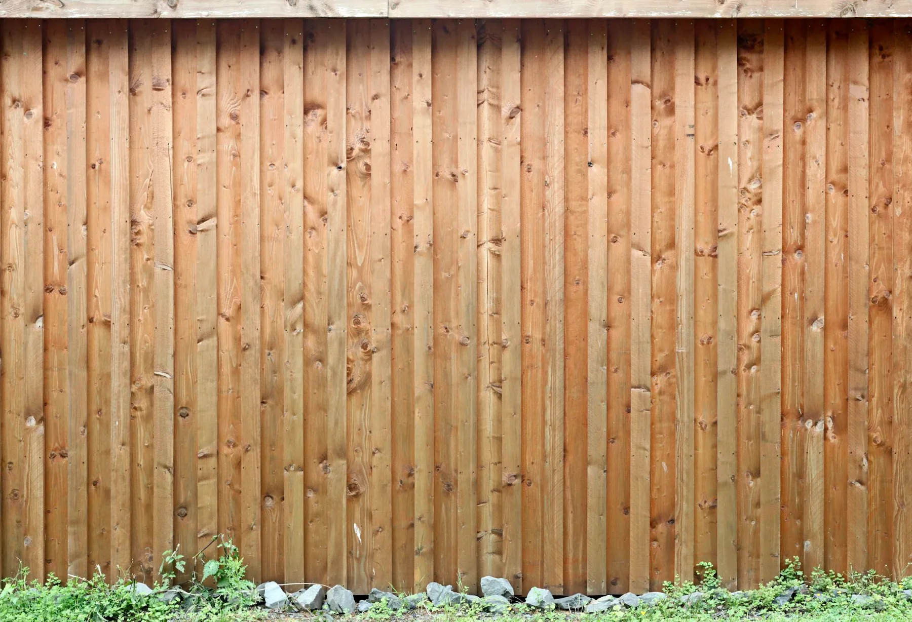 A newly built close-boarded timber garden fence